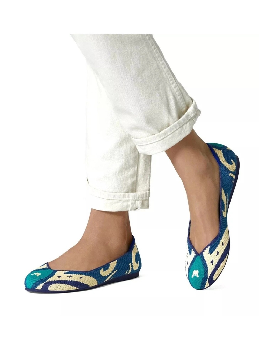 Rothy's The Flat knit slip-on ballet flats retired Moroccan Blue ikat print 10.5